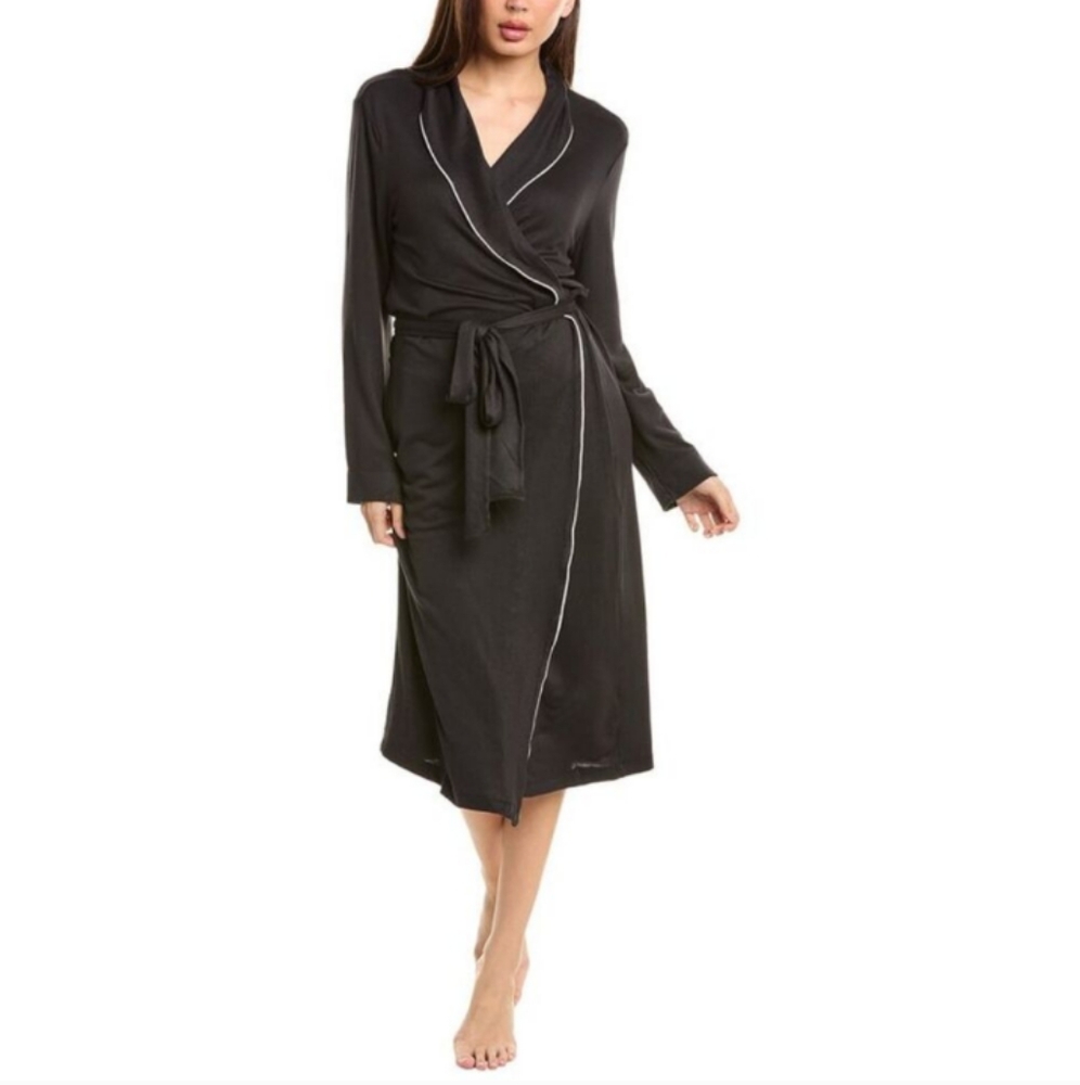 Natori Oasis Soft Robe in Black with White Trim Sz XL NWT